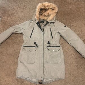 Lucky Brand Women's Gray Ski Jacket with Faux Fur Hood